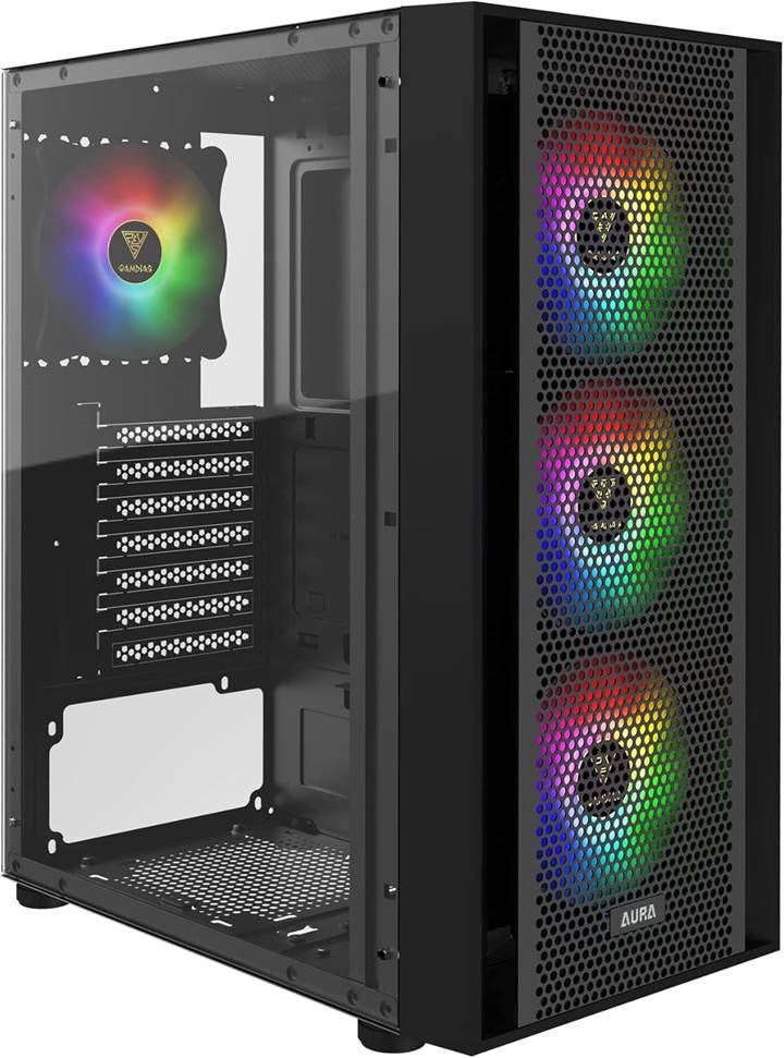 GAMDIAS ATX Mid Tower Gaming Computer PC Case with Side Tempered Glass