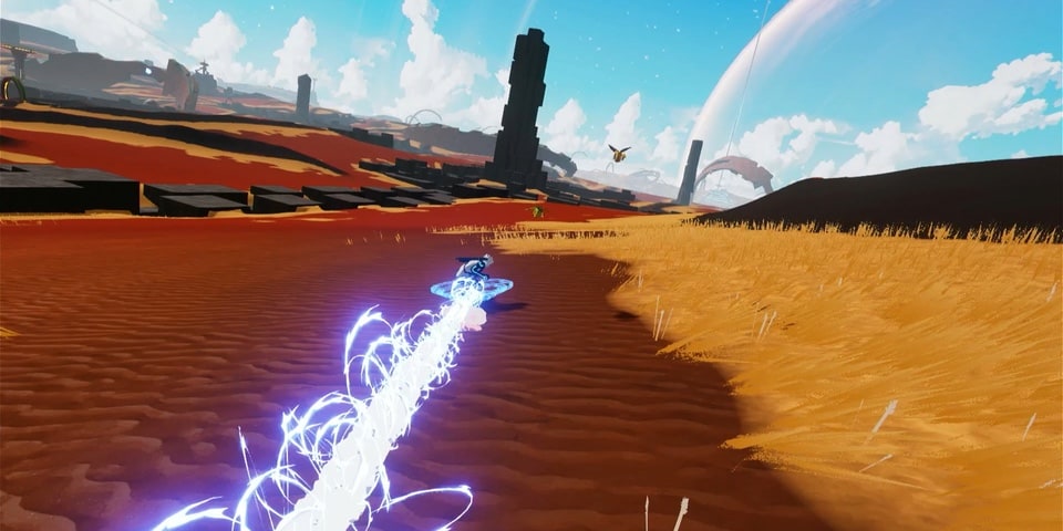 Star Overdrive boarding across an alien landscape