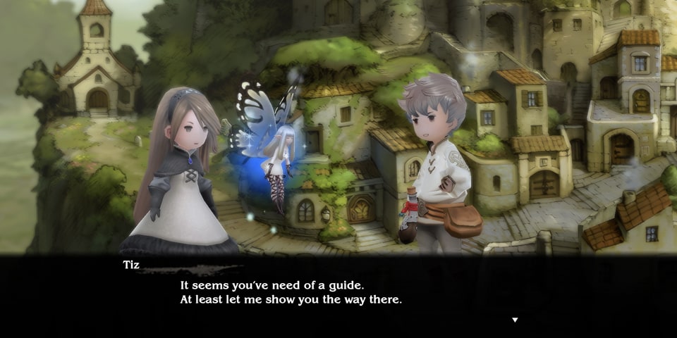 Bravely Default: Flying Fairy HD Tiz dialogue and watercolour background