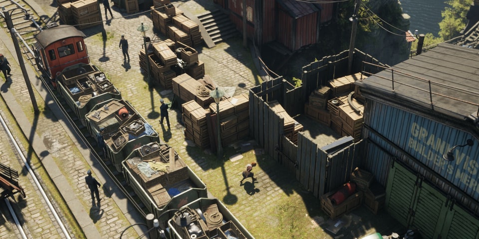 Eriksholm: The Stolen Dream – sneaking through train yard from an isometric perspective