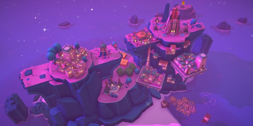 Islanders: New Shores built up island at dusk