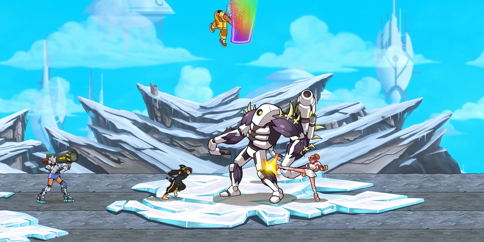 Ra Ra Boom battling boss robot in 4p co-op