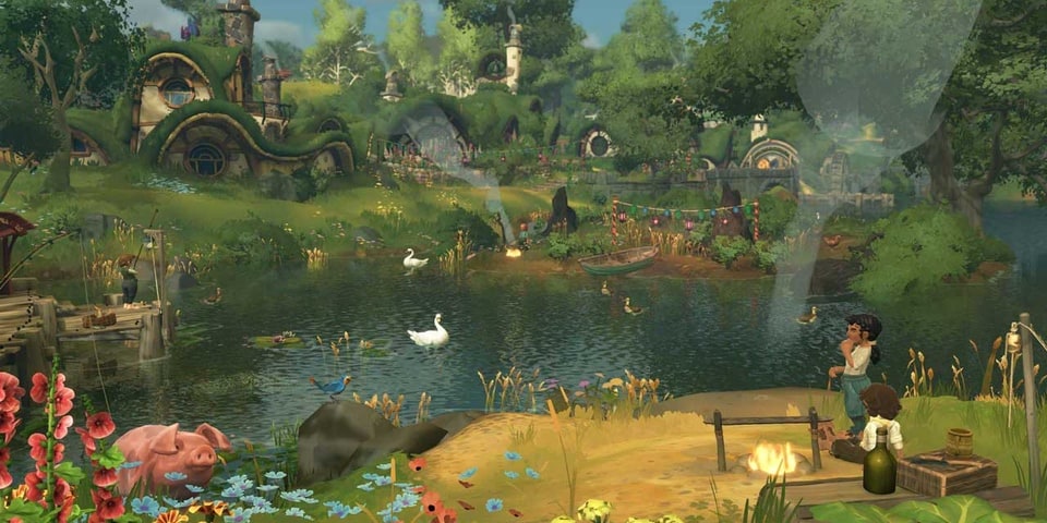 Tales of the Shire Hobbits relaxing by a pond