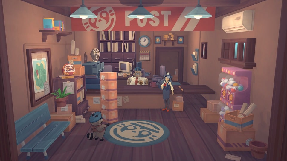 Tanuki Pon's Summer – raccoon collecting post a the post office